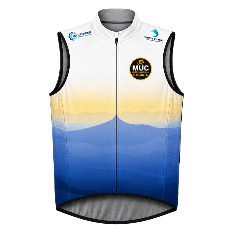 Milton Ulladulla Cyclists custom cycling gilet in club colours