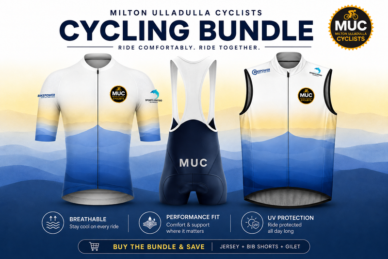 Milton Ulladulla Cyclists full custom kit bundle: jersey, bib shorts and gilet