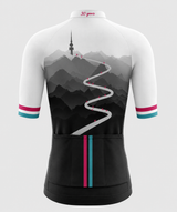 Vikings Cycling Club 30th Anniversary 2026 cycling jersey - back, Black Mountain design with 30-year route markers